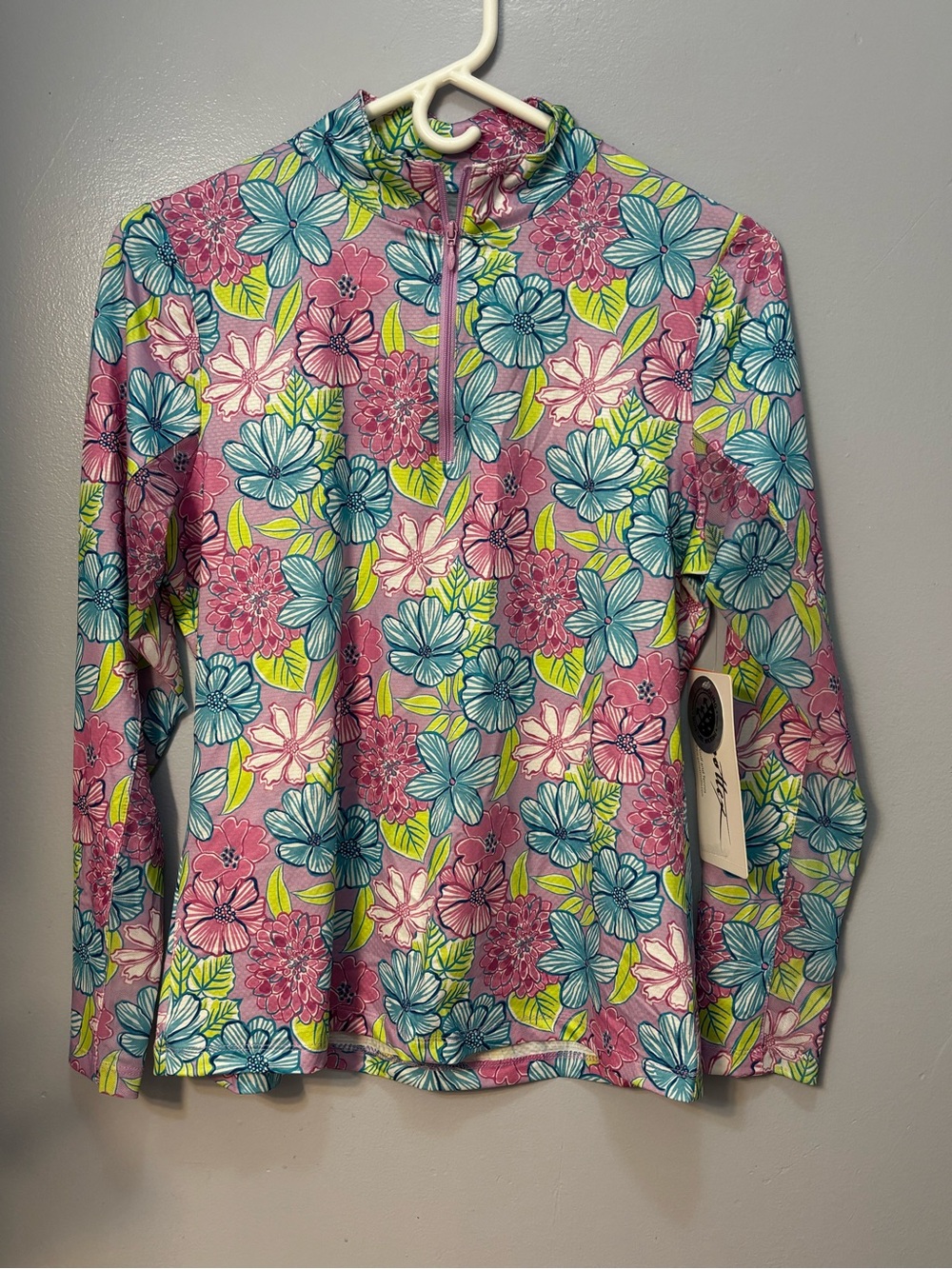 X by Gottex Floral Mock Neck 1/4 Zip Pullover Activewear Top Sz S. NWT